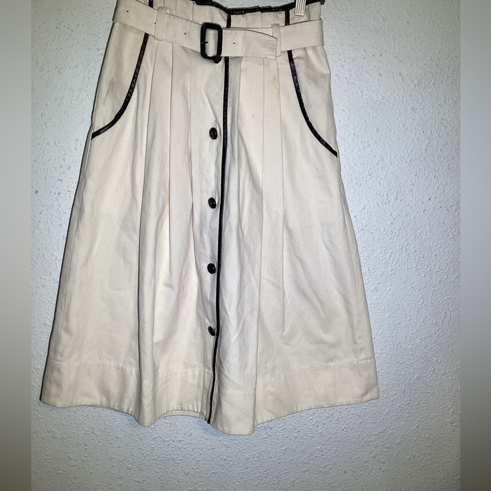 J.crew Canvas Cotton faux  Leather trim  Pipe Tie skirt size 0